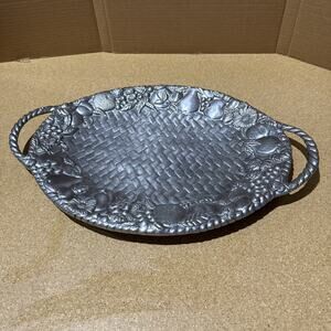 Vintage Lenox Fruit Basket Motif Oval Serving Display Tray Metal - Handles 22x15